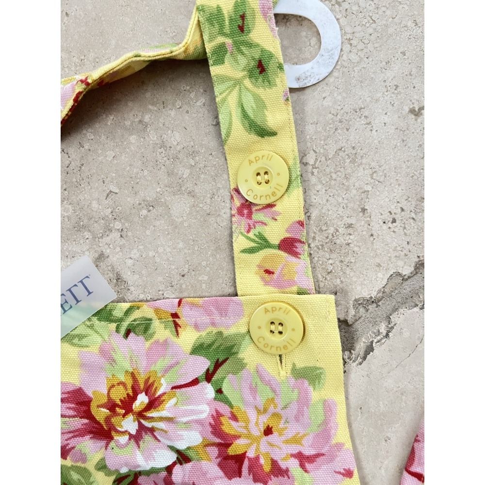 April Cornell Yellow Emmaline Floral Kitchen Apron w Pocket - 100% Cotton ~ New - Picture 5 of 6